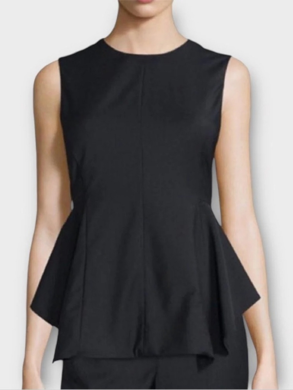 Theory Kalsing ADM Crepe Peplum Top Black Sleeveless Medium Structured Flare - Picture 7 of 13
